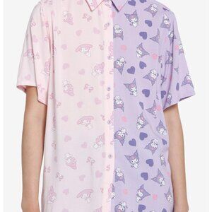 Hottopic My Melody & Kuromi Split Girls Oversized Woven Button-Up